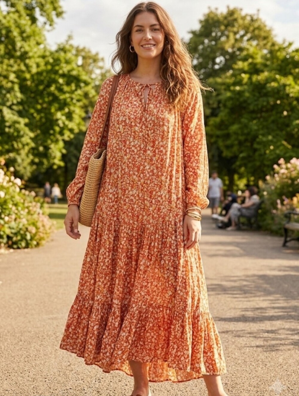 Sonoma Orange Floral Tiered Maxi Dress